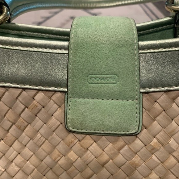Mettalic green woven woven rattan and suede hand bag mo4k-4433 - Picture 3 of 9